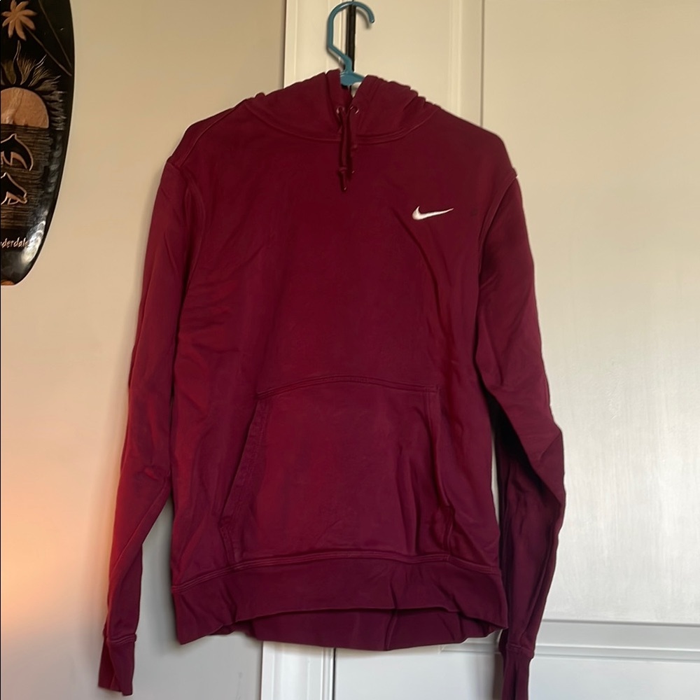 Nike Red Sweater with Hood and Ribbed Cuffs